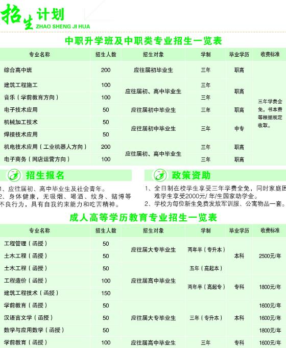 富平城乡建设高级中专职业中学招生简章