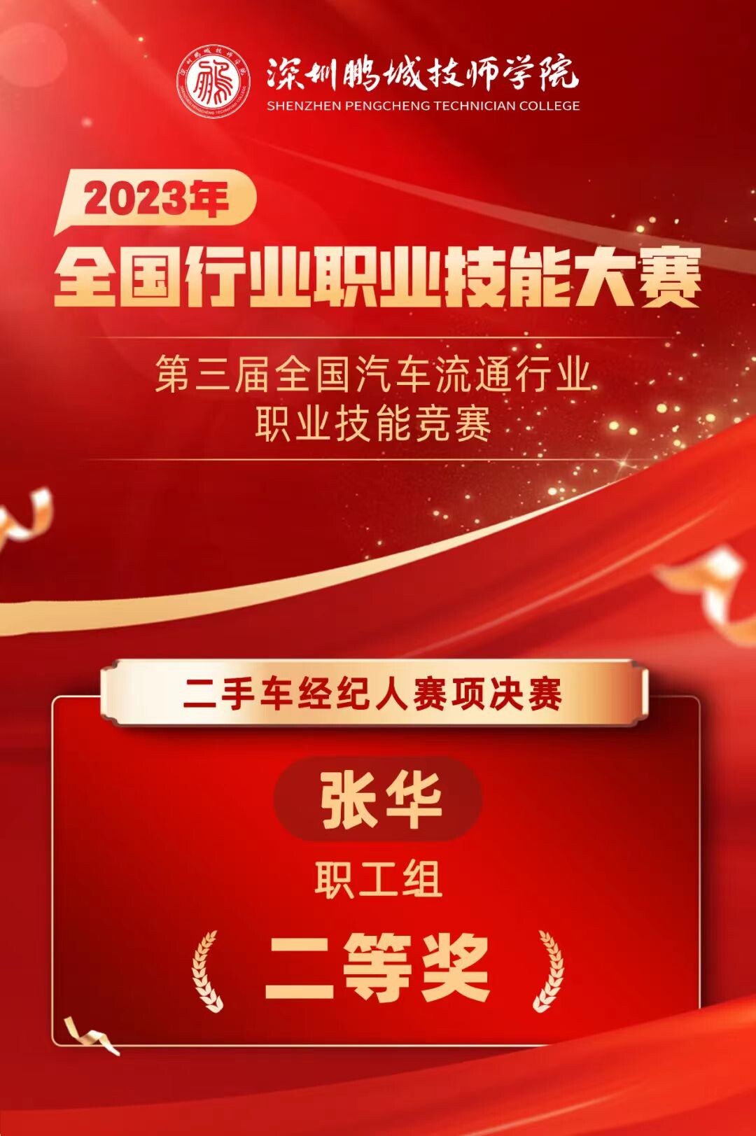 【深圳技师学院】深圳鹏城技师学院师生双双斩获第三届全国汽车流通行业职业技能竞赛二手车经纪人赛项二等奖