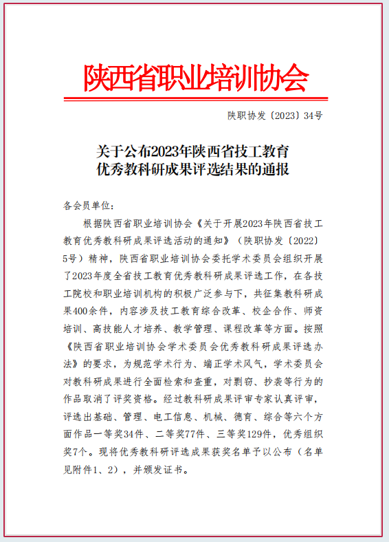 【咸阳技校】陕西省水利技工学校教师参加2023年陕西省技工教育优秀教科研成果评选活动取得优异成绩